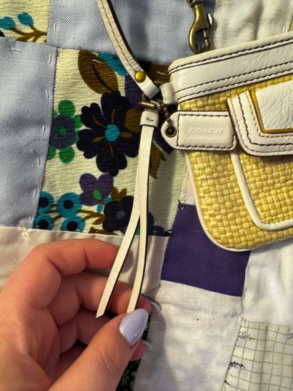 Vintage Coach Legacy Leather & Straw Wristlet | Off White Straw Snap Flap